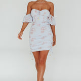 Summer In Paradise Sweetheart Neckline Ruched Side Dress Printed Blue