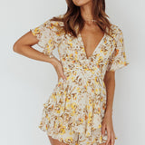 Golden Light Pintuck Pleat Romper Floral Beige