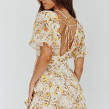 Golden Light Pintuck Pleat Romper Floral Beige