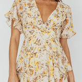 Golden Light Pintuck Pleat Romper Floral Beige