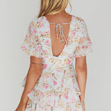 Golden Light Pintuck Pleat Romper Floral Blue