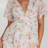 Golden Light Pintuck Pleat Romper Floral Blue