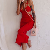 Sarita String Bust Midi Dress Red