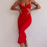 Sarita String Bust Midi Dress Red