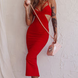Sarita String Bust Midi Dress Red