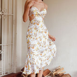 Cariba Cut-Out Waist Midi Dress Floral Yellow