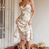 Cariba Cut-Out Waist Midi Dress Floral Yellow