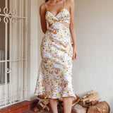 Cariba Cut-Out Waist Midi Dress Floral Yellow