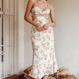 Cariba Cut-Out Waist Midi Dress Floral Yellow