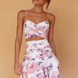 Janene Tied Shoulder Crop Top White/Pink