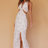 Rising Sun Cut-Out Bodice Dress Floral Print Mocha
