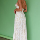 Rising Sun Cut-Out Bodice Dress Floral Print Yellow