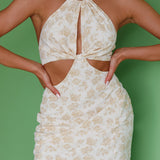 Rising Sun Cut-Out Bodice Dress Floral Print Yellow