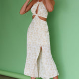 Rising Sun Cut-Out Bodice Dress Floral Print Yellow