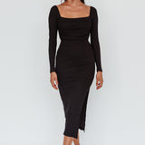 Dream Crush Long Sleeve Lace-Up Midi Dress Black