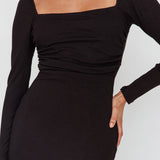 Dream Crush Long Sleeve Lace-Up Midi Dress Black