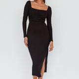 Dream Crush Long Sleeve Lace-Up Midi Dress Black