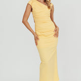 Dream Crush Asymmetric Neckline Midi Dress Lemon
