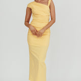Dream Crush Asymmetric Neckline Midi Dress Lemon