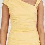 Dream Crush Asymmetric Neckline Midi Dress Lemon
