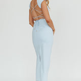 Dream Crush Asymmetric Neckline Midi Dress Sky