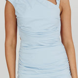 Dream Crush Asymmetric Neckline Midi Dress Sky