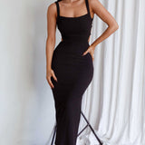 Dream Crush Lace-Up Back Side Split Midi Dress Black