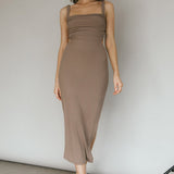 Dream Crush Lace-Up Back Side Split Midi Dress Khaki