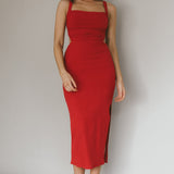 Dream Crush Lace-Up Back Side Split Midi Dress Wine