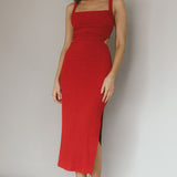 Dream Crush Lace-Up Back Side Split Midi Dress Wine