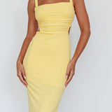 Dream Crush Lace-Up Back Side Split Midi Dress Yellow