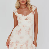 Sarai Twist Bust Ruffle Sleeve Mini Dress Floral Yellow