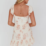 Sarai Twist Bust Ruffle Sleeve Mini Dress Floral Yellow