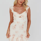 Sarai Twist Bust Ruffle Sleeve Mini Dress Floral Yellow