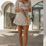 Sarai Twist Bust Mini Dress Floral Beige