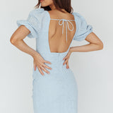 Santa Cruz Sun Puff Sleeve Eyelet Dress Blue