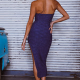 Paradiso Strapless Side Split Midi Dress Navy