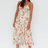 Everglow Shirred Bust Midi Dress Floral Beige