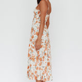 Everglow Shirred Bust Midi Dress Floral Beige