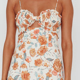 Everglow Shirred Bust Midi Dress Floral Beige