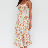 Everglow Shirred Bust Midi Dress Floral Beige