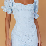 Julieta Puff Sleeve Mini Dress Steel Blue