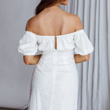 Dayanara Off-Shoulder Puff Sleeve Dress White
