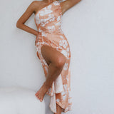 Casa Del Mar One-Shoulder Ruched Midi Dress Floral Blush