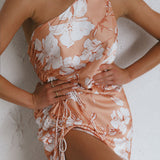 Casa Del Mar One-Shoulder Ruched Midi Dress Floral Blush