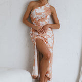 Casa Del Mar One-Shoulder Ruched Midi Dress Floral Blush