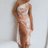 Casa Del Mar One-Shoulder Ruched Midi Dress Floral Blush