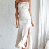 Tivoli Strapless Gathered Bust Midi Dress Champagne