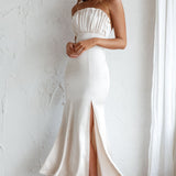 Tivoli Strapless Gathered Bust Midi Dress Champagne