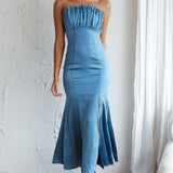 Tivoli Strapless Gathered Bust Midi Dress Midnight Blue